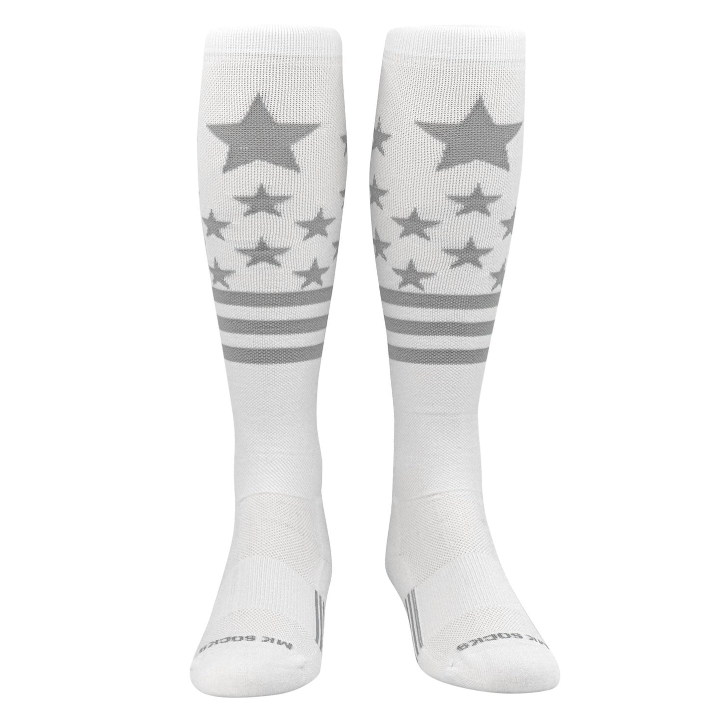 MK SOCKS Patriot USA Flag White Silver Knee-High Long Sports Socks