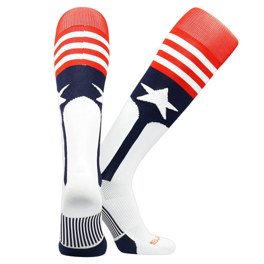 Swanq Stars and Stripes USA Flag Baseball Stirrup Knee High Socks made by TCK