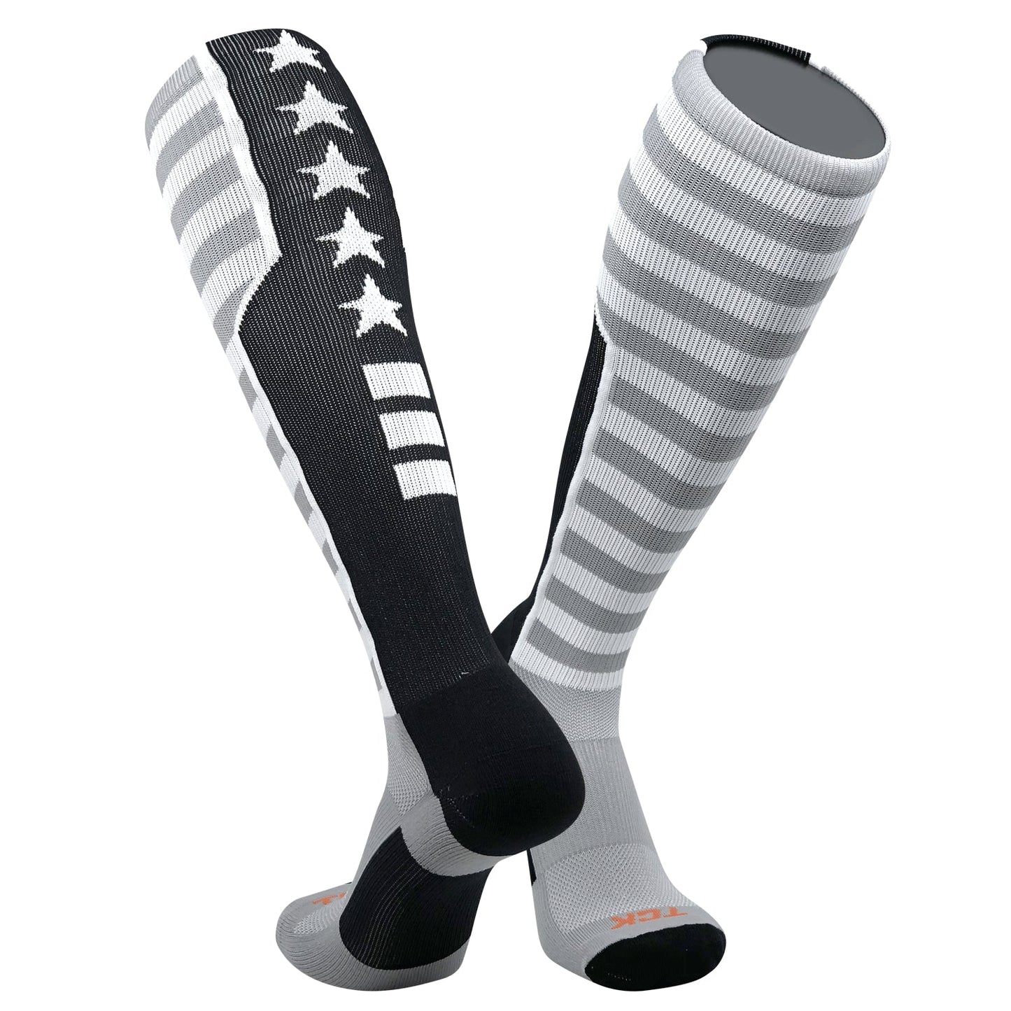 TCK Elite USA Flag Patriot White Grey Black Baseball Football Knee High Socks