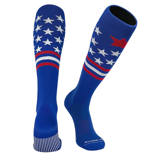 Mk Socks Patriot USA Flag Blue White Red Knee-High Long Sports Socks