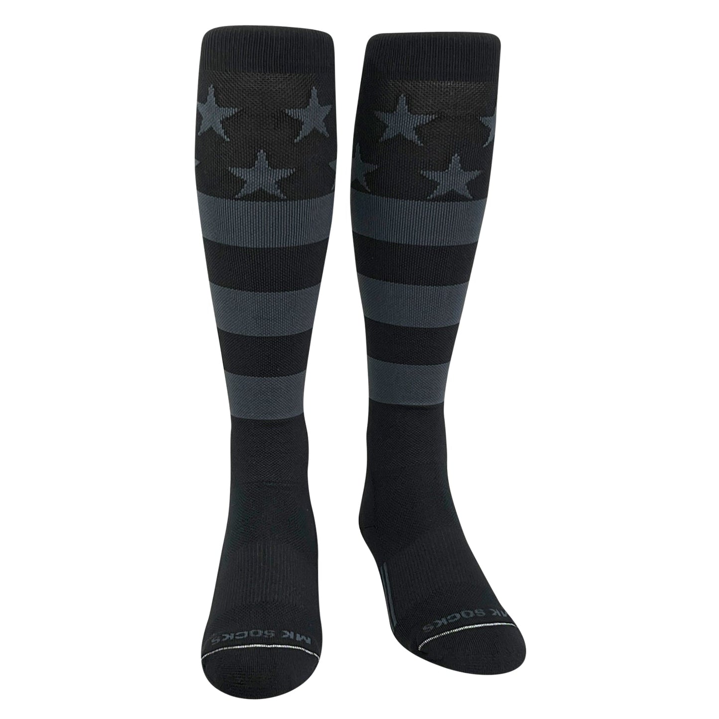 Mk Socks USA Flag BLACKOUT (Black, Graphite) Stars & Stripes Knee-High Long Sports Socks