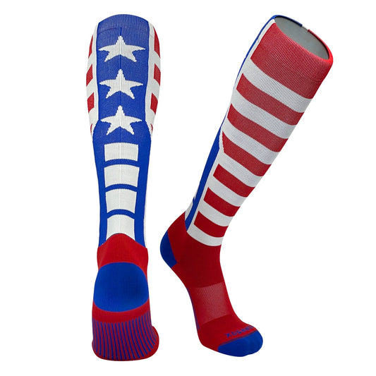 PEAR SOX USA Flag Stars & Stripes Knee High Long Baseball Football Socks