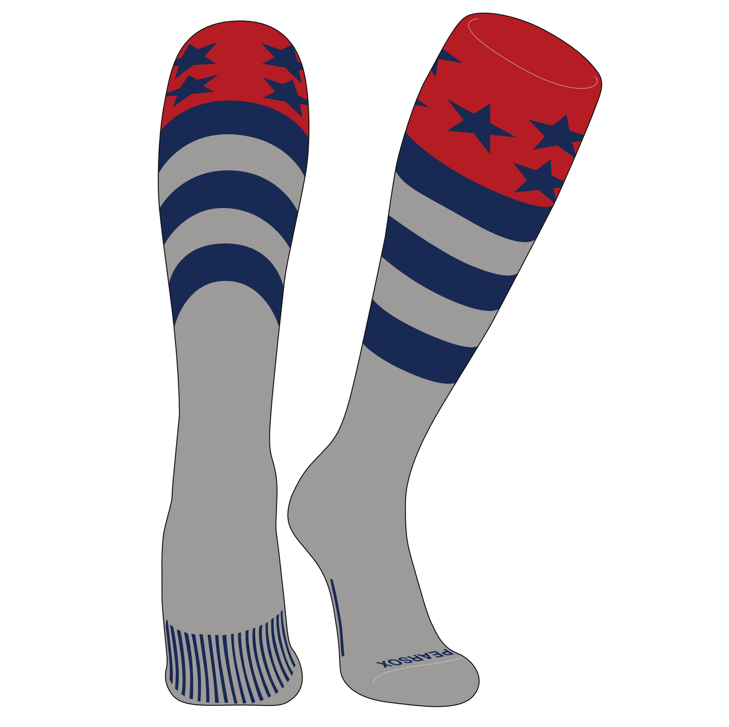 PEAR SOX Elite USA Flag Knee High Sports Socks - Red, Navy, Silver