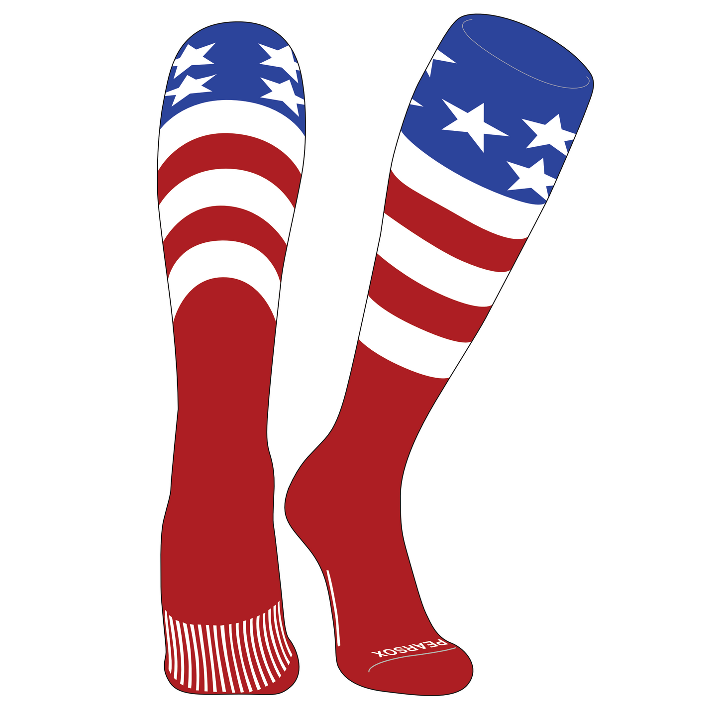 PEAR SOX Elite USA Flag Knee High Sports Socks - Blue, White, Red