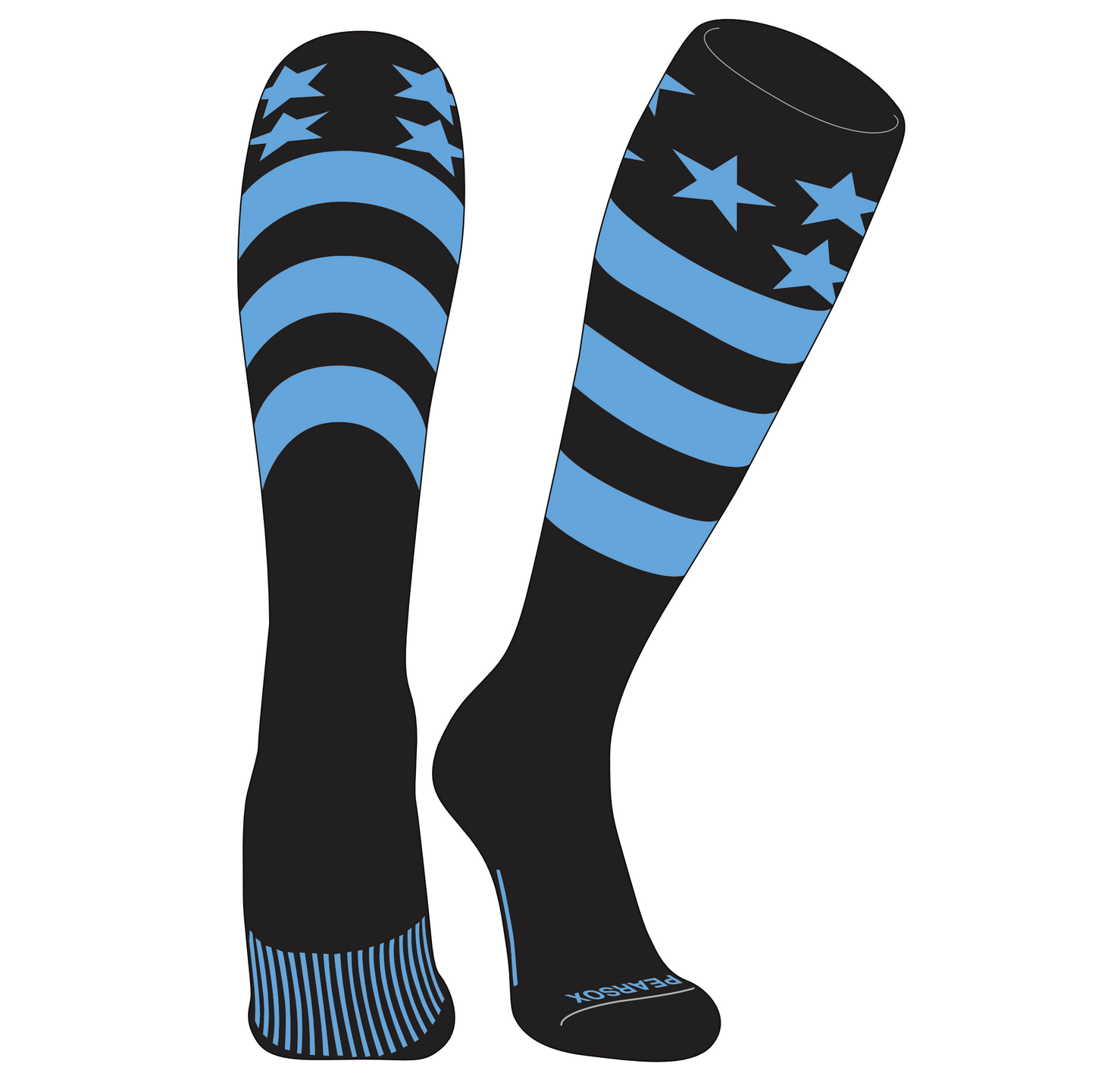 PEAR SOX Elite USA Flag Knee High Sports Socks - Black, Sky Blue, Black