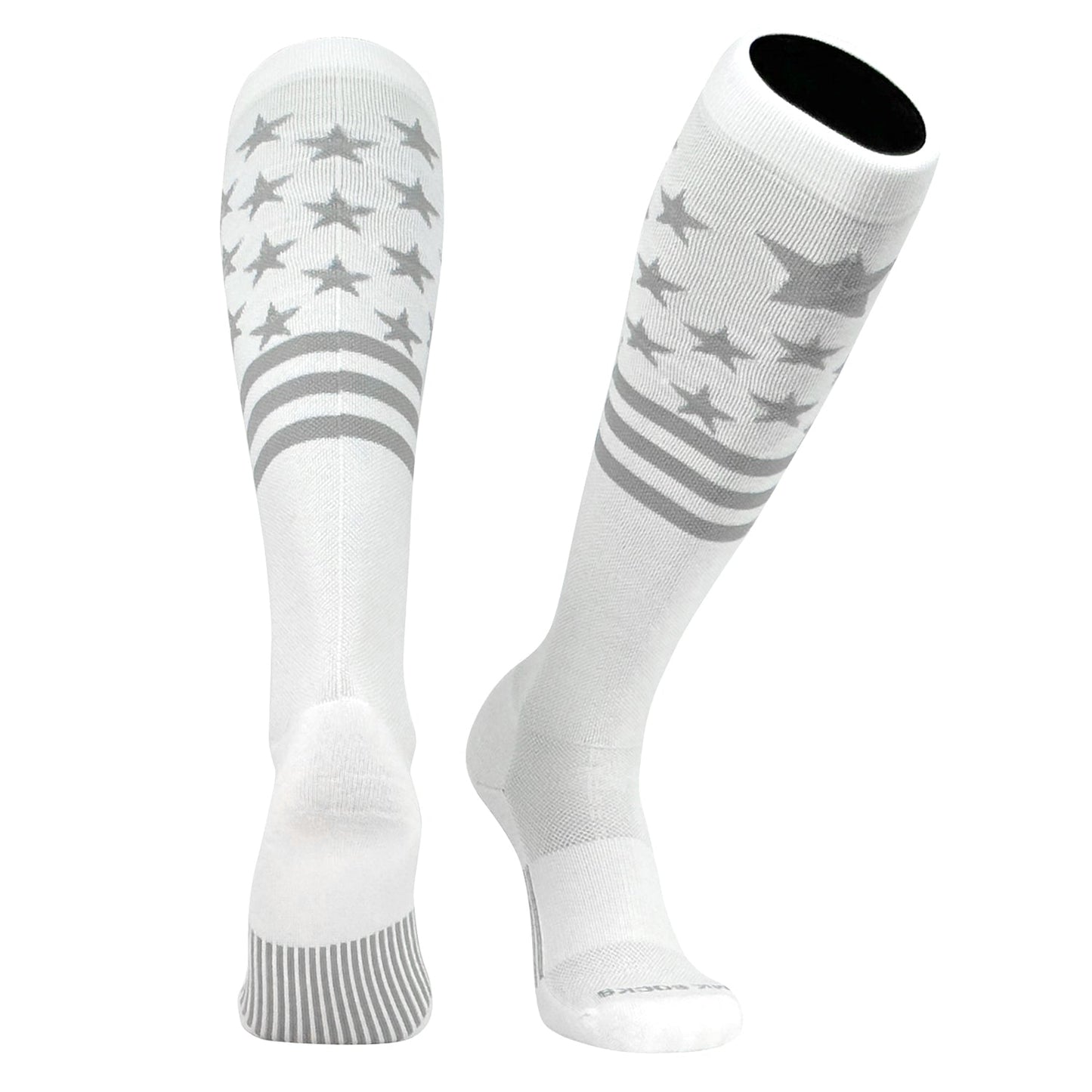 MK SOCKS Patriot USA Flag White Silver Knee-High Long Sports Socks