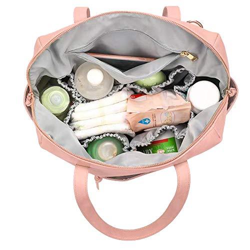 Spacious Baby Diaper Bag, Stylish Mommy HandBag, Multifunctional Organizer,PU Leather,with Diaper Changing Station,Insulated Pockets-Pink