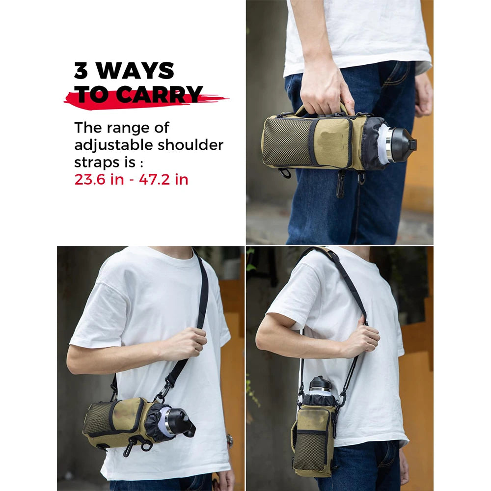 Portable Water Bottle Holder Bag Water Bottle Carrier with Adjustable Shoulder Strap for Hiking