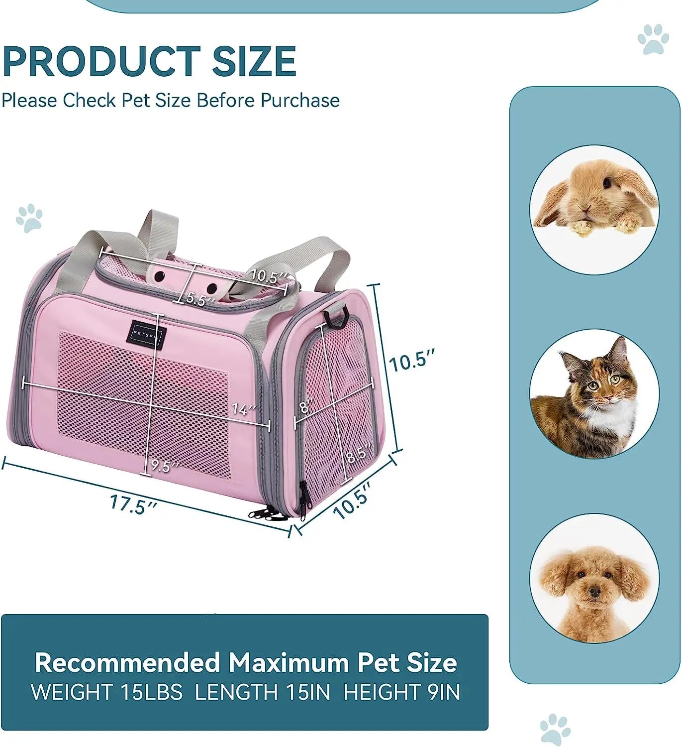 Hot selling  Pink  Custom Color Logo adjustable  Soft Pet Cat bags