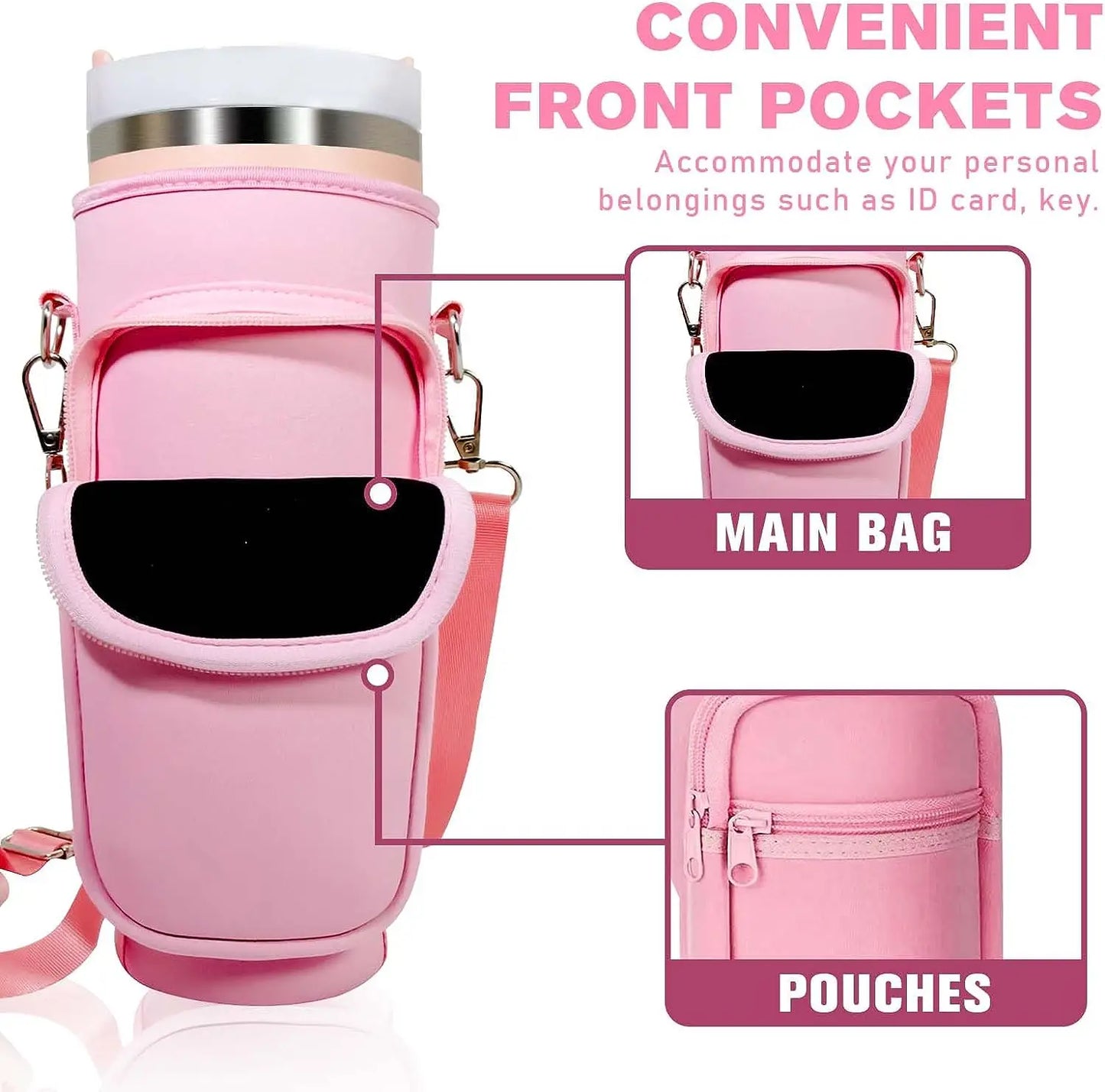 40oz Neoprene Water Bottle Holder Pouch Adjustable Strap Water Bottle Carrier Bag with Phone Pocket