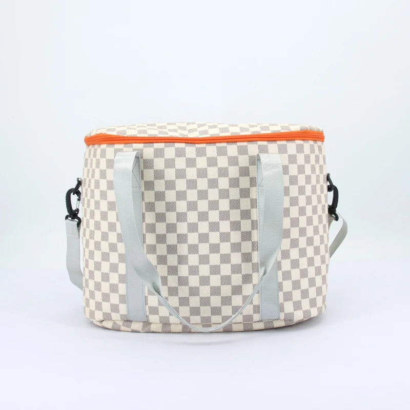 Portable Checkered Cool Beach Insulated Bag Pu Picnic Cooler Bag Large 20L Tote Cooler Box