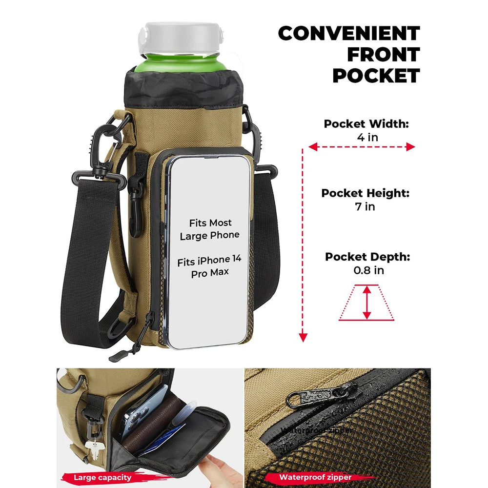 Portable Water Bottle Holder Bag Water Bottle Carrier with Adjustable Shoulder Strap for Hiking