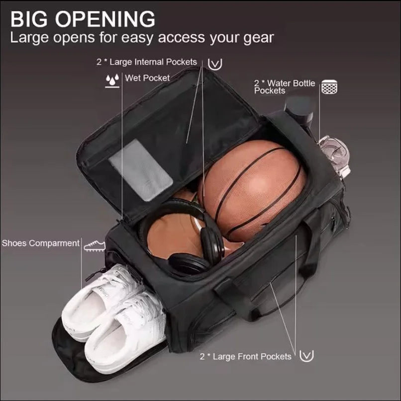 Fitness Workout Sports Travel Duffle Gym Bag with Wet Pocket & Shoes Compartment for men women