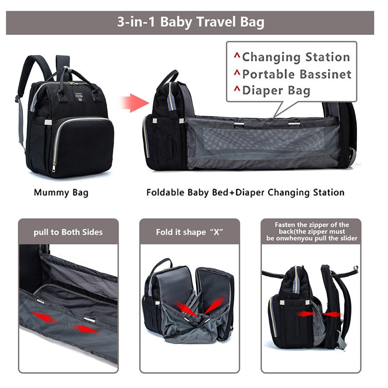 Large Capacity Diaper Bag Backpack Multifunctional Baby Bed Bags Maternity Nursing Handbag Stroller Bag with Hooks Bag