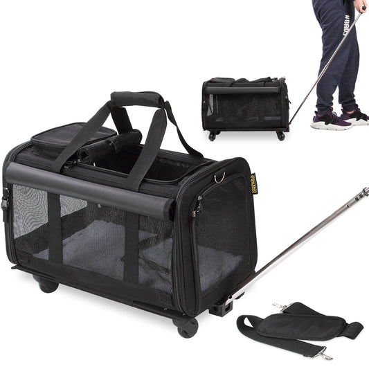 Pet Carrier with Detachable Wheels for Small and Medium Dogs & Cats - Black